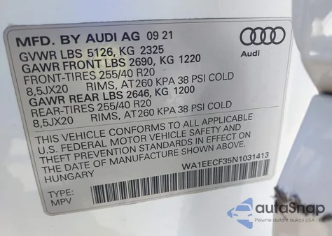 2022 Audi Q3 Premium Plus 45 Tfsi S Line Quattro Tiptronic z USA, uszkodzony, nr VIN WA1EECF35N1031413